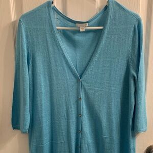 J. Jill Sky Blue Lightweight Linen V-Neck Button Cardigan Like New condition